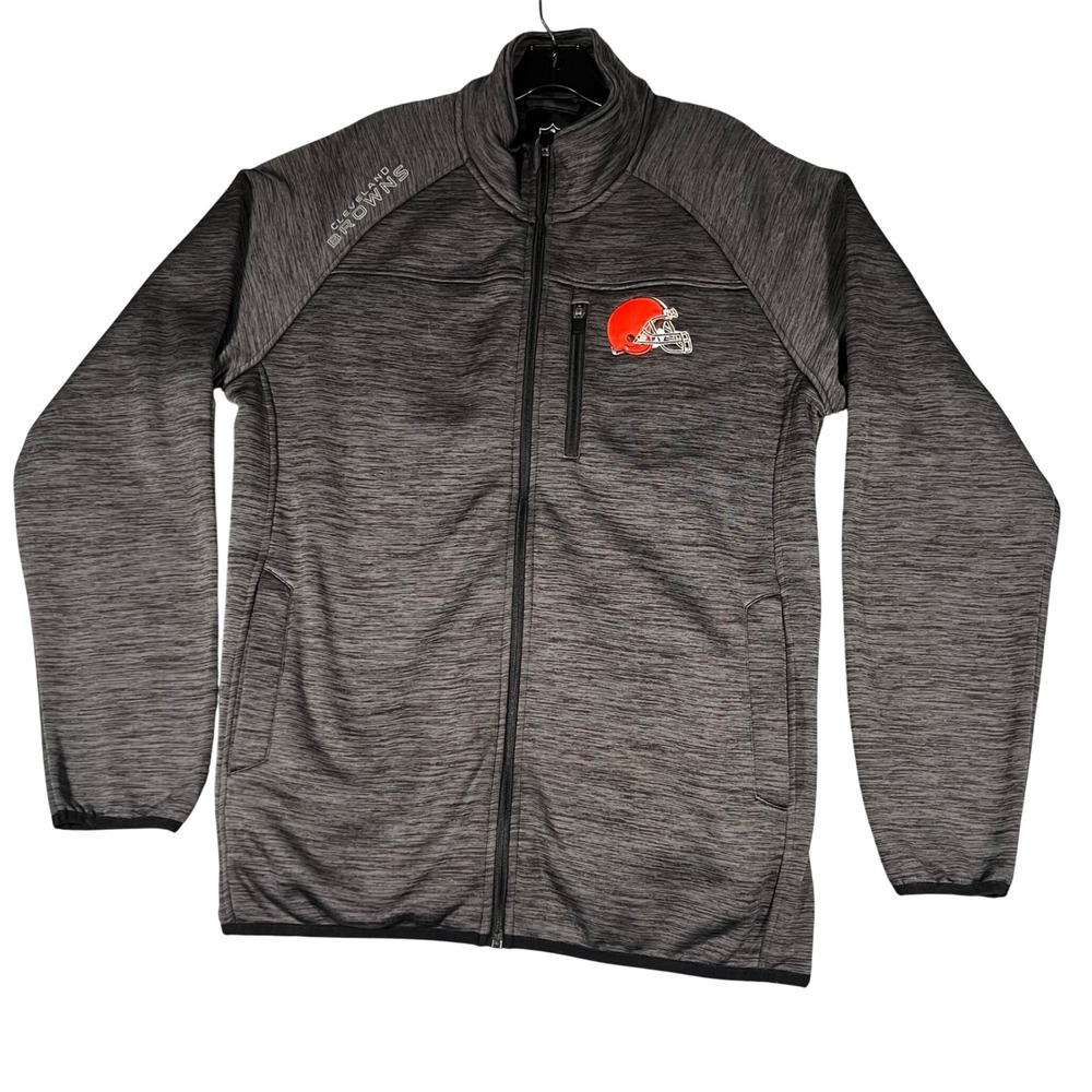 NFL Cleveland Browns Full Zip Fleece Jacket Mens L Charcoal Heather Space Dye